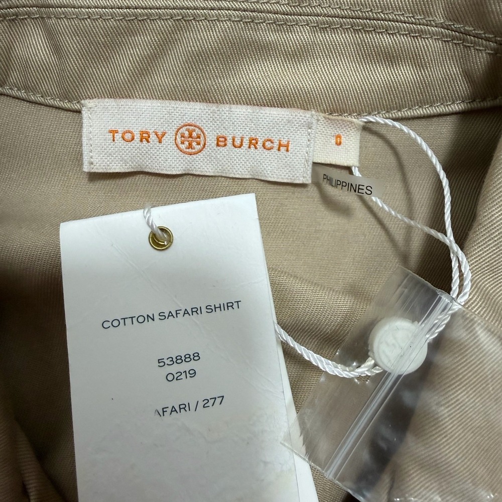 Tory Burch Womens Cotton Twill Safari Short Sleeve Collared Shirt Size 0 Khaki - Picture 6 of 8